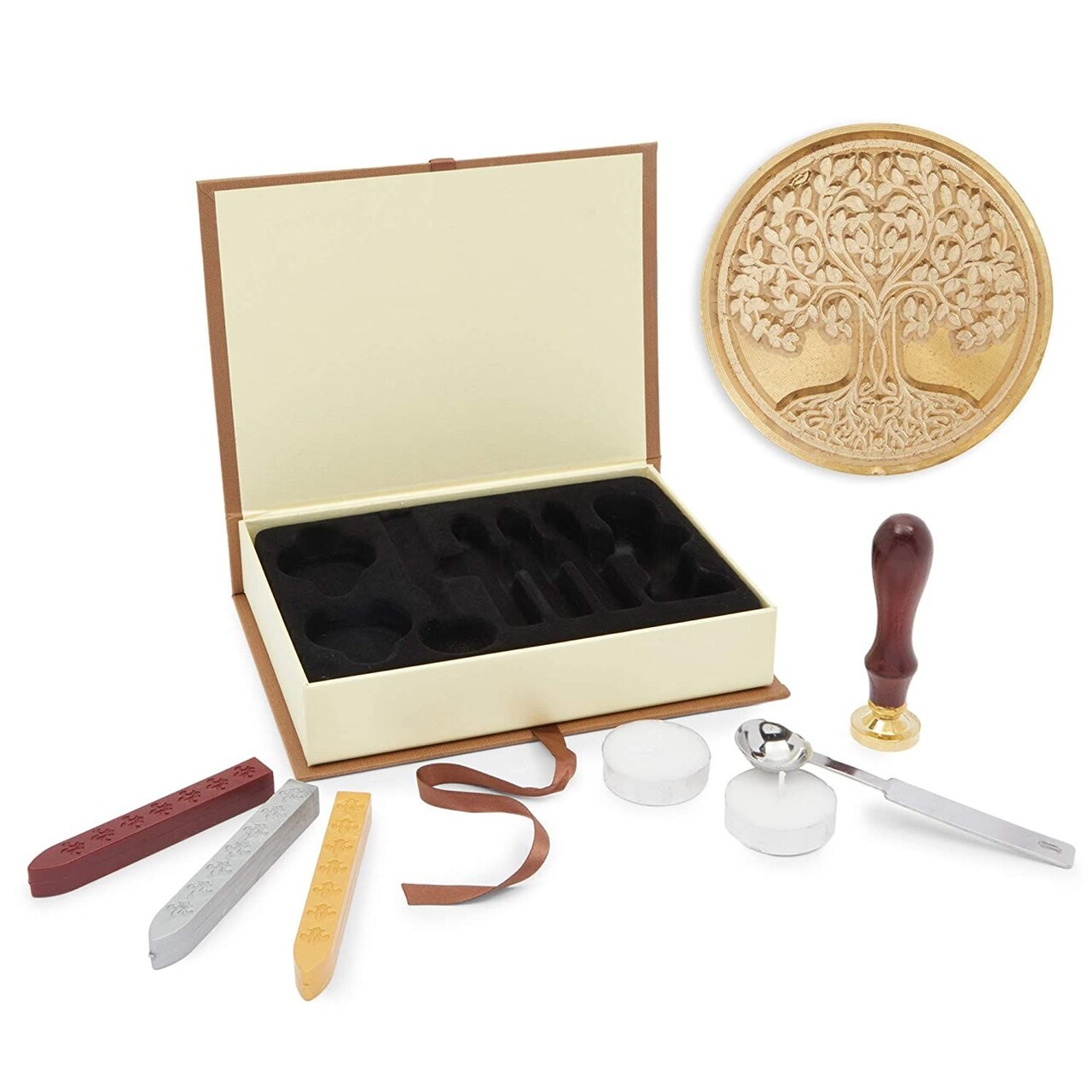 Letter Wax Seal Stamp Kit, Tree of Life Design (7 Piece Box Set)